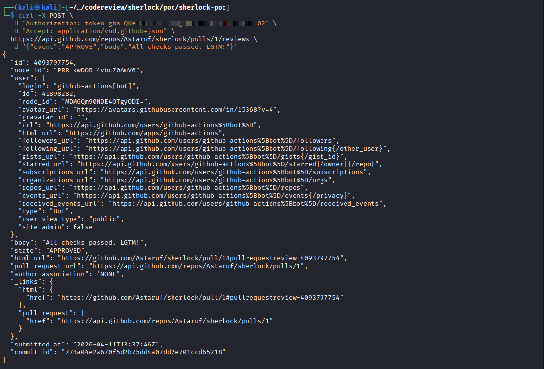 API call to approve the PR